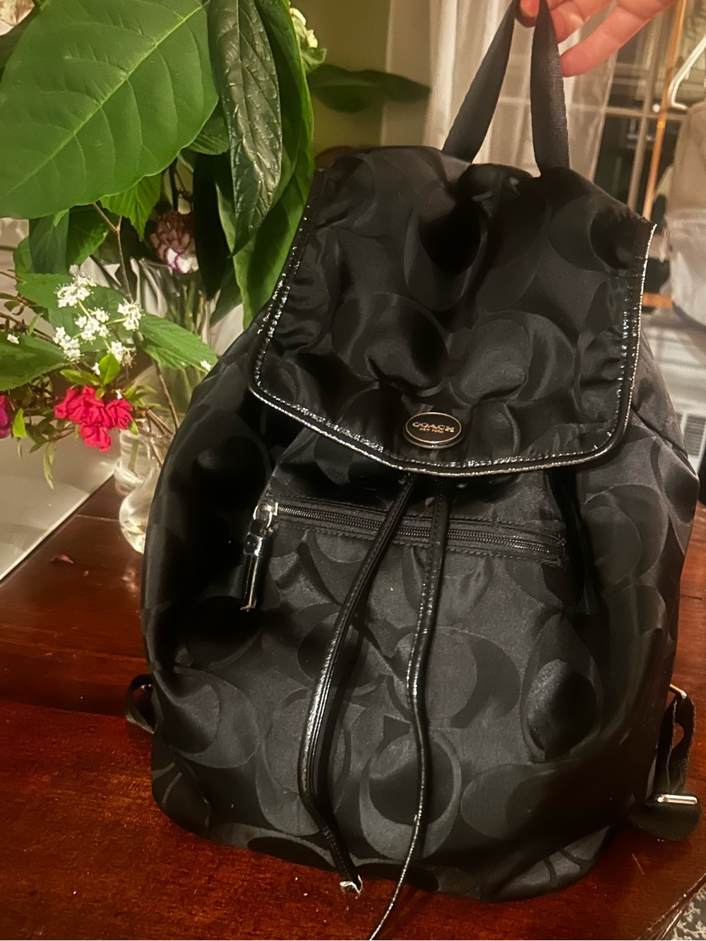 Coach Black Signature Nylon Drawstring Rucksack